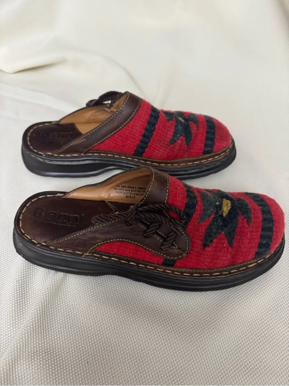 Børn Handcrafted Southwestern Wool Aztec Print Leather Clogs Mules Size -US 13